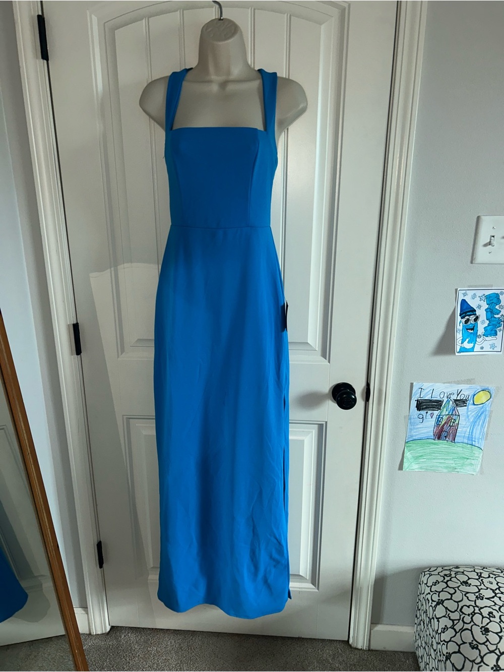 NWT Lulus Elegant Square-Neck Blue Women's Maxi Dress X Back Sz S